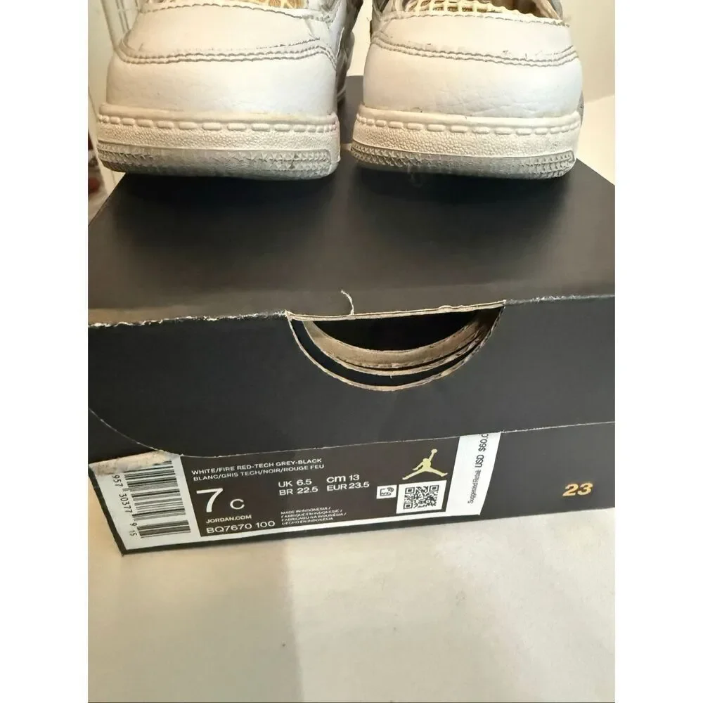 Air Jordan Toddler 4 Retro Leather Lace Up Sneaker Shoes White Oreo Size 7C